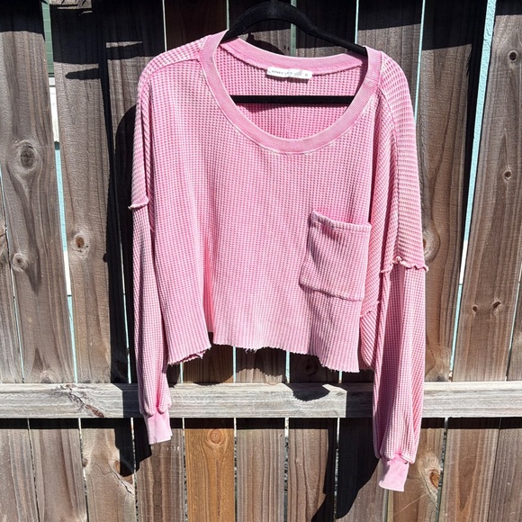 Altar'd State Tops - Altar’D State Pink Waffle Knit Crop Top